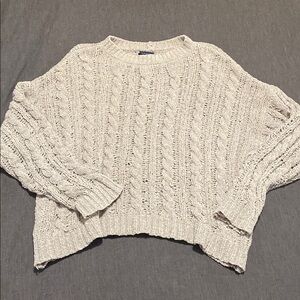 American Eagle Outfitters Cream Cable Knit Crew Neck Crop Sweater